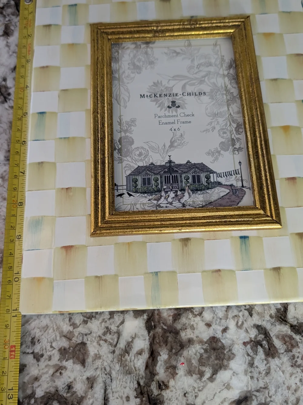 Mackenzie-Childs Retired Parchment Check  4 x 6 Picture Photo Frame, New